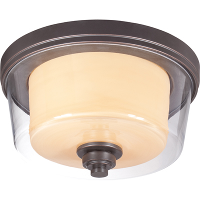 Nuvo Lighting 60/4551  Decker - 2 Light Medium Flush Fixture with Clear & Cream Glass in Sudbury Bronze Finish